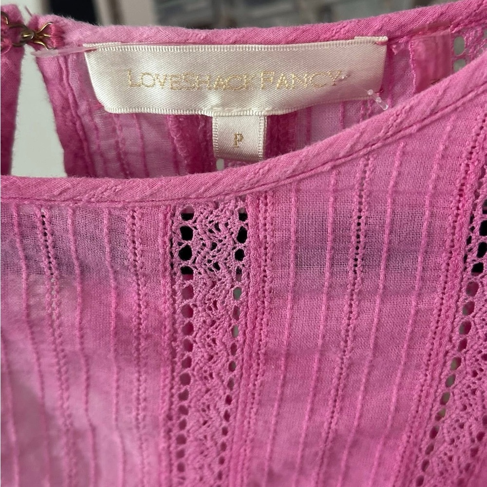 LOVESHACKFANCY Natasha Short Sleeve Eyelet Mini Dress Begonia Size XXS (P)